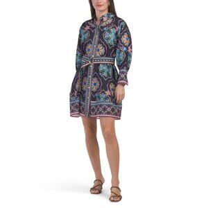 WHITE SANDSTORM Black Linen Blend Floral Mini Dress
